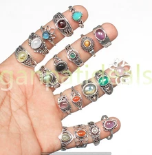 1000pcs Lot Moonstone & Mix Gemstone Rings 925 Silver Plated Jewelry For Woman