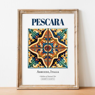 Pescara Tile Print | Italian Coastal Tile Pattern Wall Art