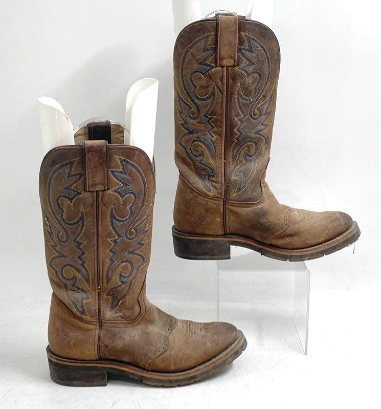 Double-H Women's Brown Leather Embroidered Western Cowboy Boots Sz 7M