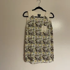 W By Worth Wmn 4 Ivory Multicolor Floral 100% Silk Tunic Length Sleeveless Top