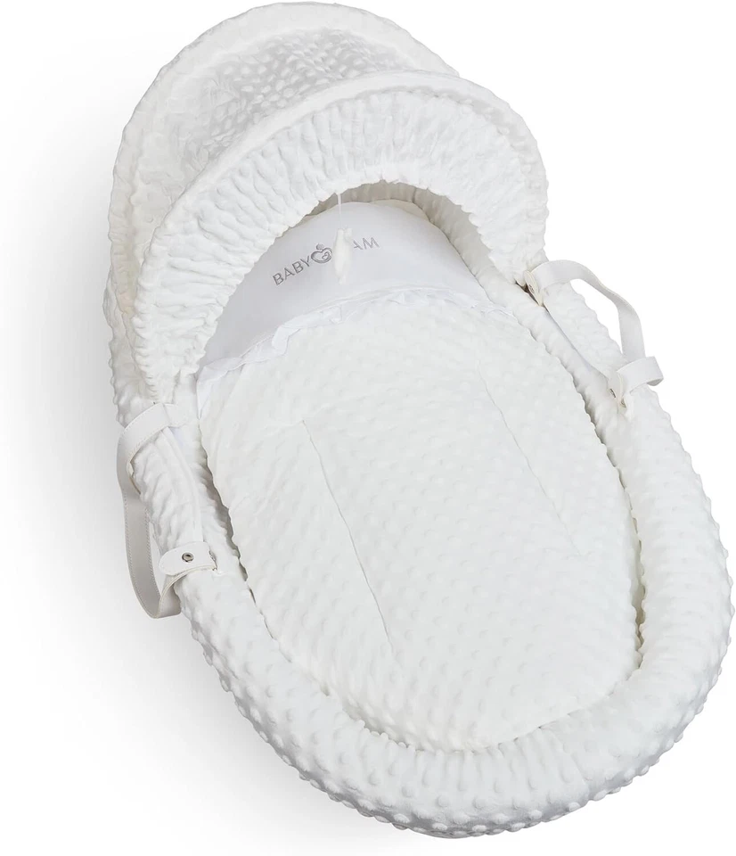 Conjunto completo de suporte de balanço luxuoso Moses cesta acolchoada vime bebê alça branca/branco - Imagem 4 de 4