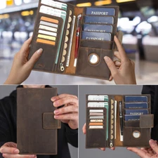 Leather RFID 4 Passport Holder Clutch Bag Wallet AirTag Card Slot Family USA
