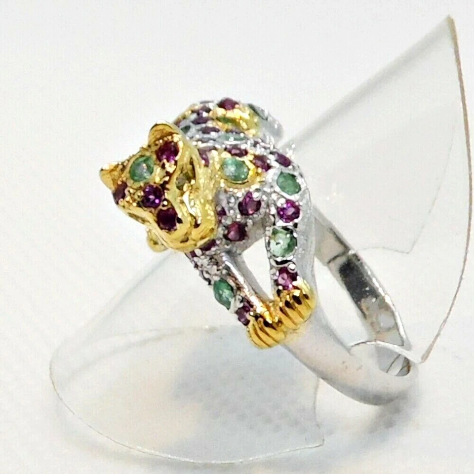 Rhodolith Smaragd Ring TIGER 925 Silber 585 Bicolor vergoldet 17,8 mm 56 - Bild 4 von 4