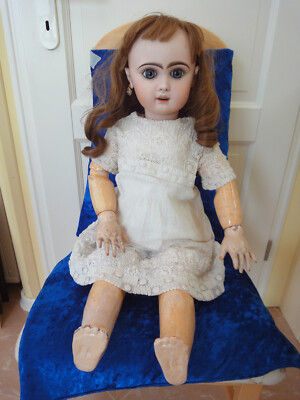Antique doll French bebe Jumeau big paperweight eyes antique earrings c1880 CUTE
