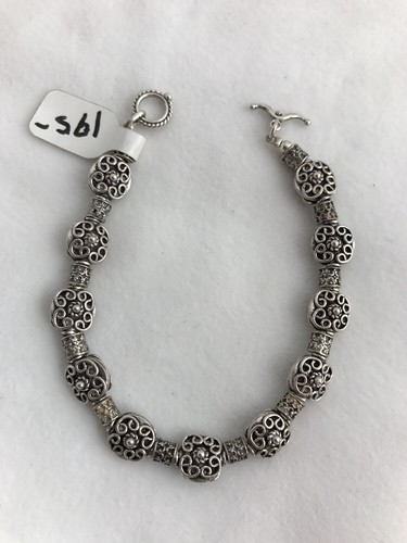 Sterling Silver .925 7 1/2" Fancy Ornate Oxidize Beaded Bracelet - Picture 11 of 11
