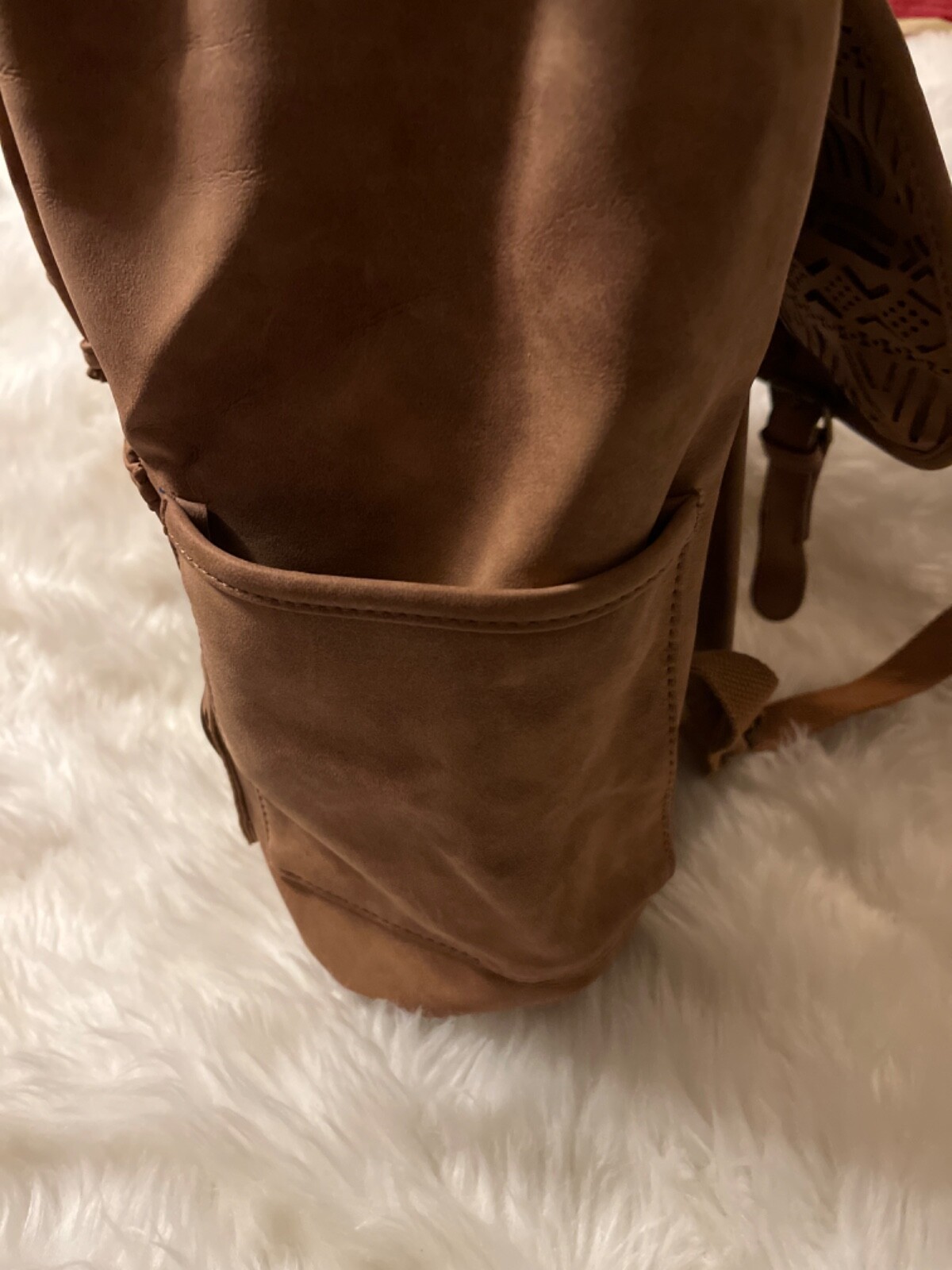 Suede backpack, unbranded, drawstring, and magnet… - image 3