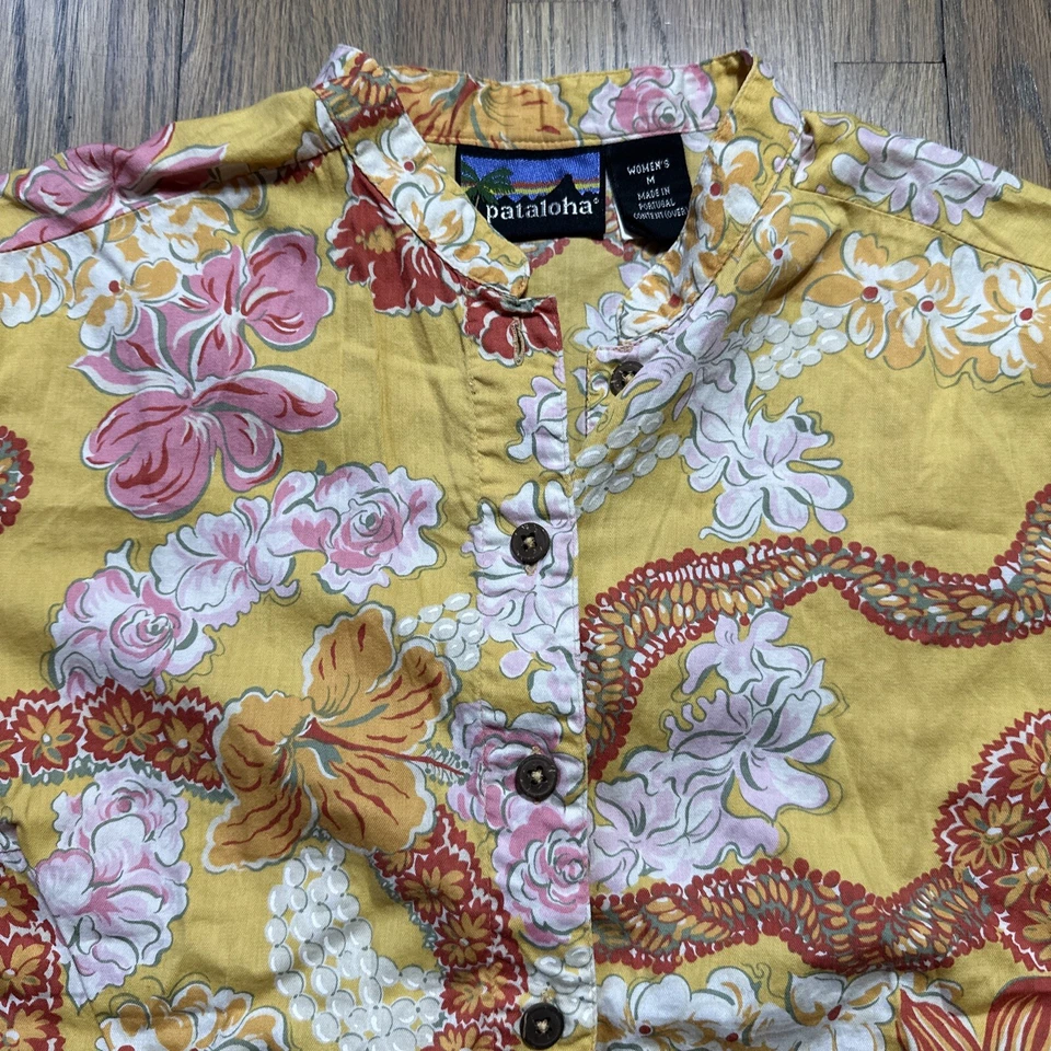 Camisa Pataloha Patagonia De Colección Para Mujer Talla M Amarilla Floral Y2K Botón ALGODÓN Foto 2 de 4