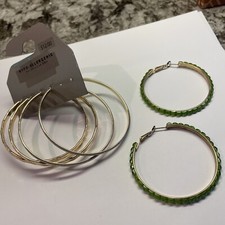 Lot Of 3 Large Statement Costume Earrings Pierced Hoop Gold Tone