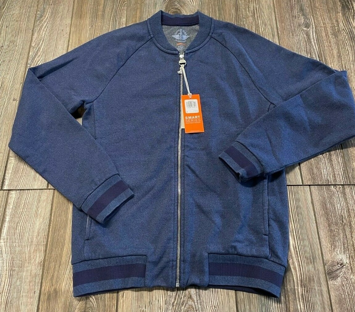 NWT Mens DOCKERS $120 Navy Blue Smart 360 Flex Full Zip Front Jacket Size Small 