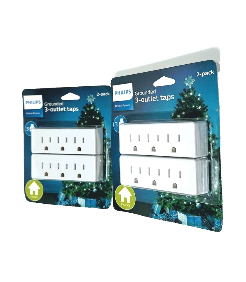 Philips 3 Outlet Adapter 2 Pack Power Outlet Strip Grounded Wall Tap Indoor -2PK - Image 3 of 3