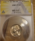 1987-P Jefferson Nickel, ANACS MS66, 6 Full Steps — photo 3