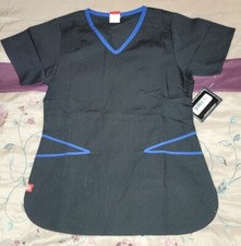 Dickies Womens Medical Scrub V Neck Top Black W Galaxy Blue Trim XSmall NEW
