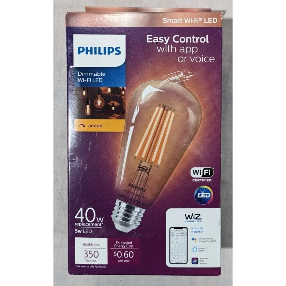 Philips Smart Wi-Fi LED Bulb 40W Equivalent Dimmable Amber 350 Lumens 5W E26 - Image 2 of 4