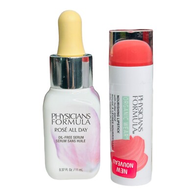 Physicians Formula Rose All Day Oil-Free Serum .37 Oz & Organic Wear Lipstick