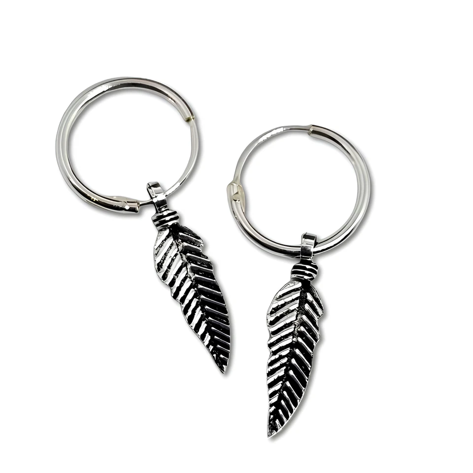 Pendientes de plumas de plata de ley 925 de 12 mm con bisagras pendientes de ángel joyería Foto 4 de 4