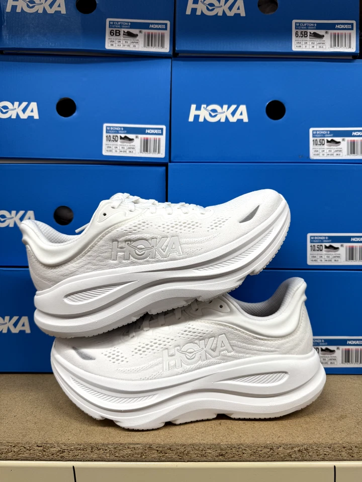 Hoka One One Bondi 9 White 1162012-WWH Womens Running Sneaker New