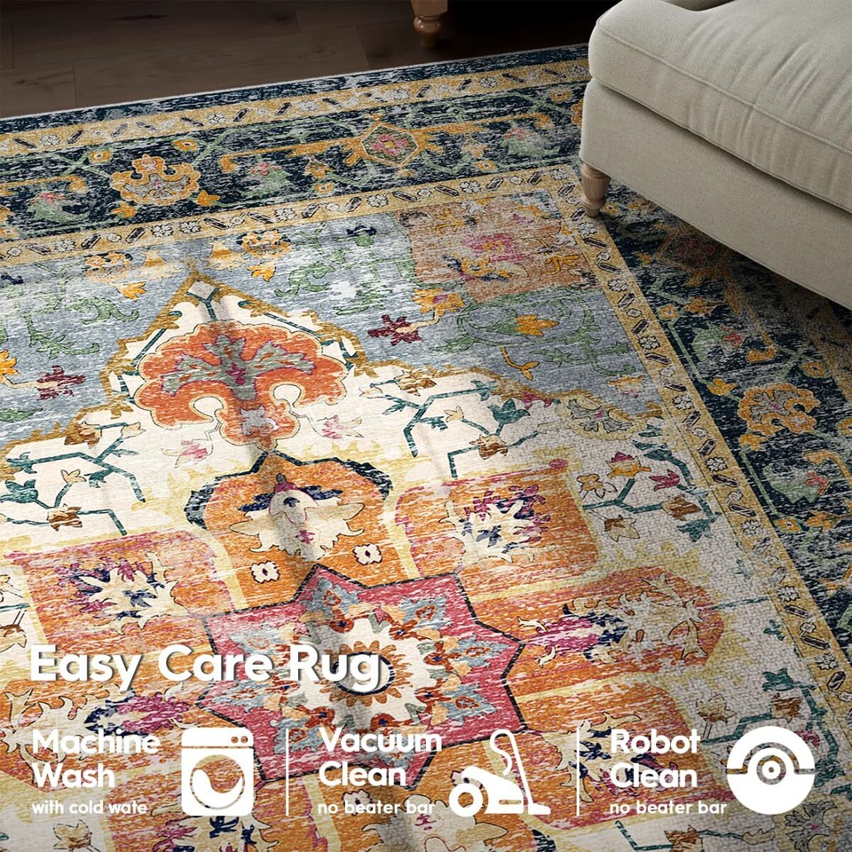 Eleisa 4x6 Area Rugs for Living Room Orange & Navy Blue Machine