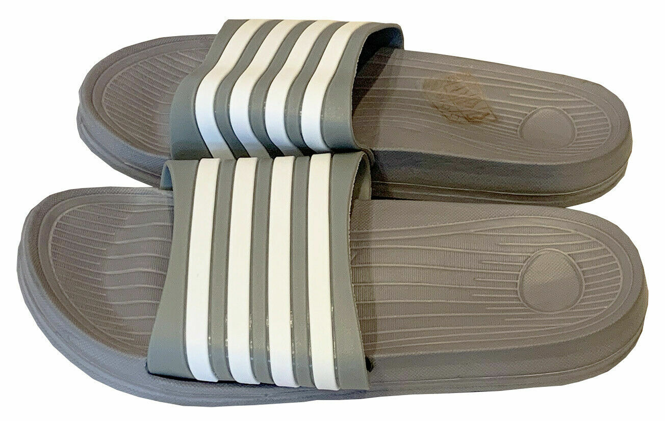 Mens Slip On Sport Slides Rubber Shower Shoes Slippers Gray Strip Size