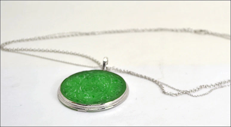 COLLANA CON CIONDOLO IN ARGENTO 925 CON GIADA VERDE CATENA DOPPIA AGDV 077 - Immagine 2 di 3