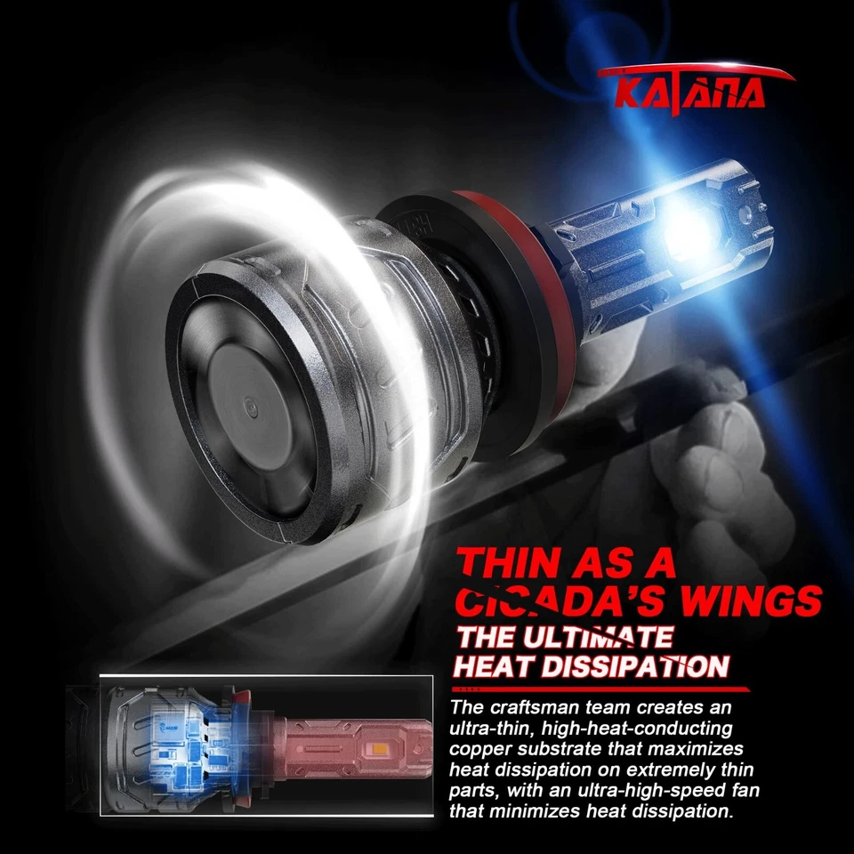KATANA H11 H9 H8 LED Headlight Bulb Super Bright 16000LM 70W 6500K Plug and Play - Image 4 of 4