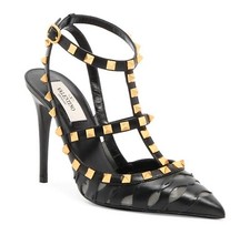 NEW VALENTINO GARAVANI Rockstud Cutout Leather Stiletto Pumps, Black, EUR 37