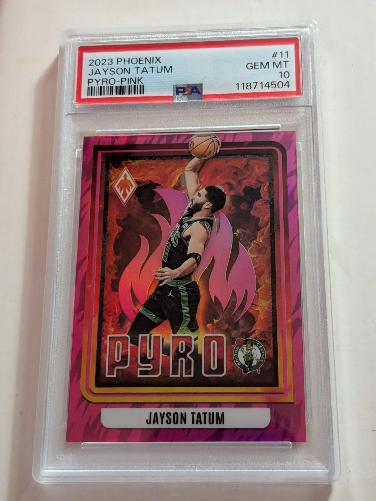 2023-24 Panini Phoenix Jayson Tatum Pink Pyro #/99 PSA 10 GEM MT Celtics Pop 3