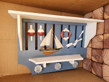 20X6X16" Vintage Nautical theam Shelving Unit Two Shelfs & Pegs to Hang Items