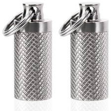 2PCS Keychain Pill Case Holder, Portable Titanium Waterproof Container