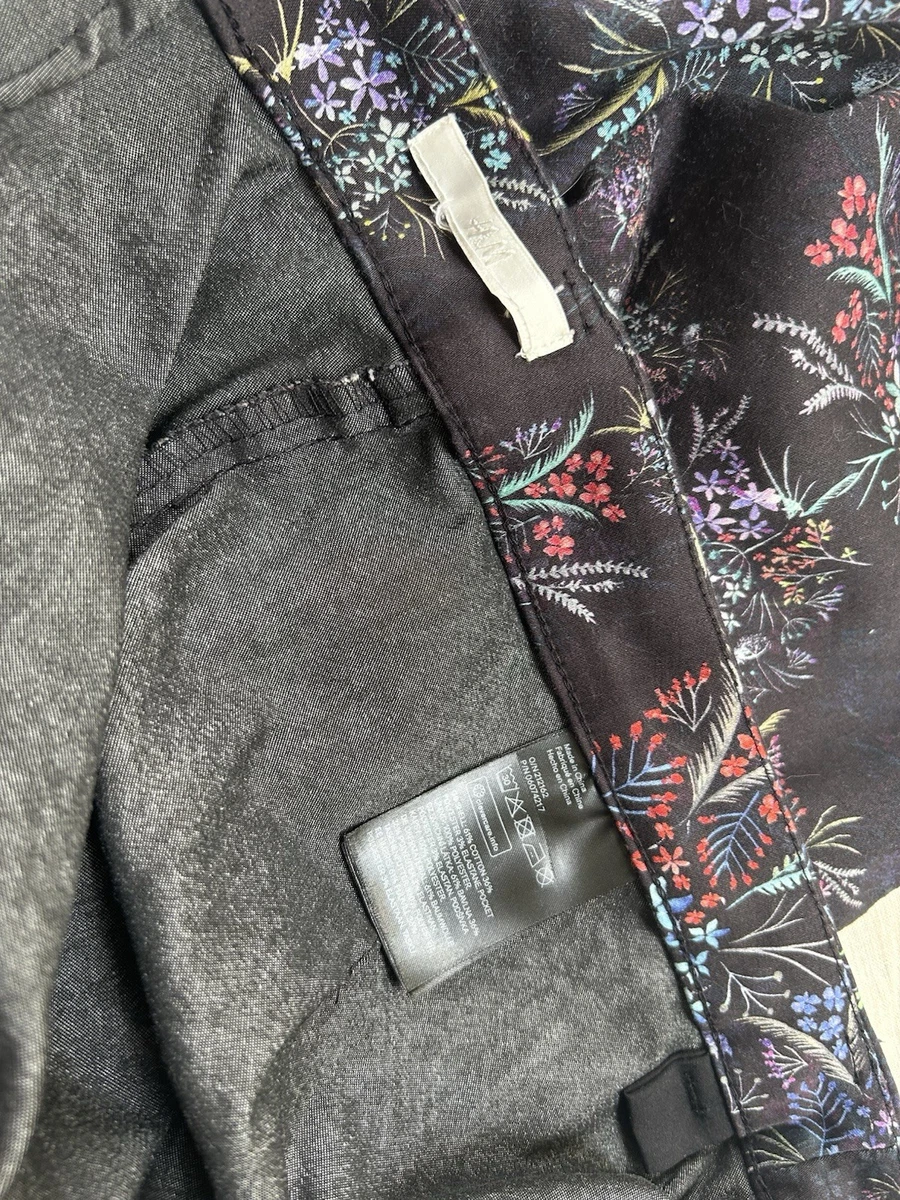 Pantalones ajustados H&M negros florales mezcla de algodón elásticos tiro alto ajustados talla de pierna