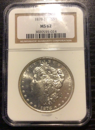 1878 8 TF Morgan Silver Dollar $1 NGC MS62. Superb Coin, Outstanding Luster!