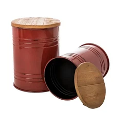 Glitzhome 19.29 in. Black Metal Storage Accent Table or Stool with Solid Wood of