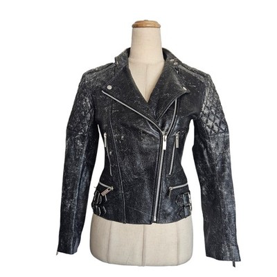 Christopher Kane Leather Black With Distressed Detail Biker Jacket