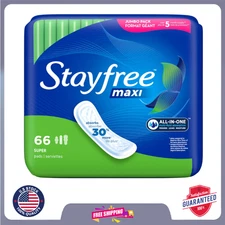 Stayfree Maxi Pads for Women, Super - 66 Count