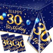 GREHUMOR 30th Birthday Decorations Men-3pcs Navy Blue 30th Birthday Table Cov...
