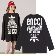 GUCCI DRESS ADIDAS X LONG T-SHIRT BLACK COTTON LONG SLEEVE TREFOIL $980 sz M