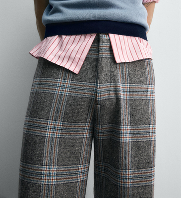 Zara x Harry Lambert x Disney Wide Leg Check Trousers Grey Size