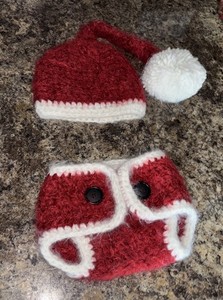 Santa Hat, Crochet Hat and Diaper Cover Set. Great for photo shoots.  Sooo soft.