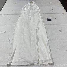 Lulus Dress Womens Small White Halter Satin Maxi Side Slit Backless Formal Gown