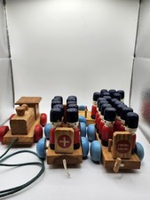 Wooden Lillian Vernon Toy Train Soldiers Pull String Counting 1986 Vintage