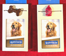 2X3" Dog Themed Picture Frames - Qty is 2 - Silver color w/Fire Hydrant & Bone
