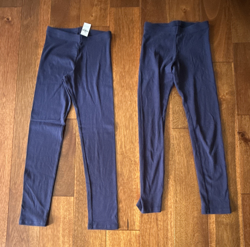 (2) Old Navy Girls Blue Solid Ankle Leggings L (10-12) Cotton Stretch Elastic
