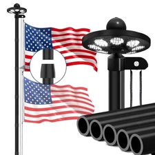 20FT 12 Gauge Heavy Duty Flag Pole Kit with Solar 20FT-12Gauge with Light Black
