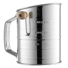 Efficient Hand Crank Flour Sifter Stainless Steel with 3 Cup Capacity Markings