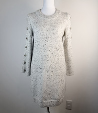Madewell Donegal Sweater Dress XS Cream Speckled Button Sleeve Wool Blend Tunic