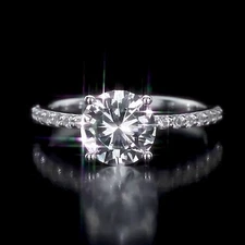 2.70 TCW Round Cut Moissanite Classic Engagement Ring 14K Whit Gold Plated