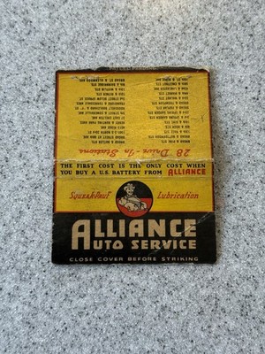 Alliance Auto Service Philadelphia Pennsylvania Vintage Matchbook Cover 5
