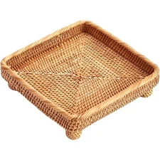 9" Square Rattan Decorative Riser for Display,Small Items Serving Basket Vani...