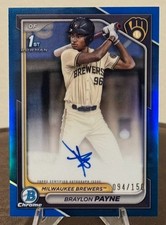 2024 Bowman Draft Baseball BRAYLON PAYNE 1st Prospect True Blue Autograph /150