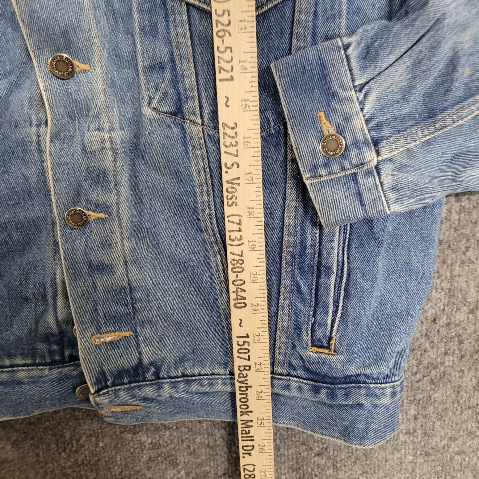 Wrangler Denim Jacket Mens Size L Blue Chuck Norris Christmas Patch Trucker DIY - product detail image 2