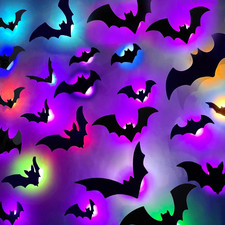 40 Pcs Light up Bats Wall Decor, 3D Halloween Lighted Bat Stickers